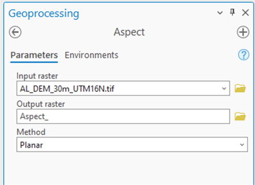 Figure 35. The aspect tool dialog box.