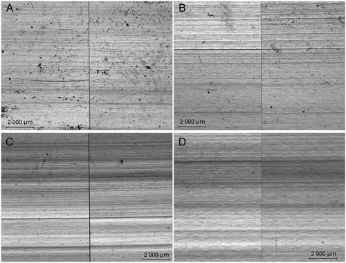 Figure 7. Photomicrographs of regions with similar manufacturing marks on representative pairs of straws from the packets labeled (A) “RS-1”, (B) “SKPBB-1”, (C) “SSP-1”, and (D) “WJ-1”.