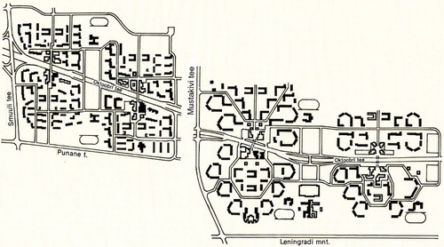 Figure 8. The plan for a housing estate at Lasnamäe (Tallinn, Estonia). Centres on four mikrorayons. Source: Museum of Estonian Architecture, used with permission.