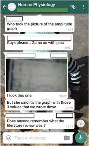 Figure 3. Student co-researcher image of a WhatsApp study conversation from a lab group (reproduced with permission).