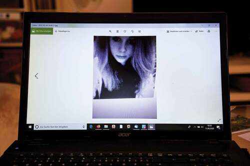 Fig. 11. A photograph of Verona’s laptop showing a photograph from her daughter’s digital legacy. Photograph taken by the author (2020).