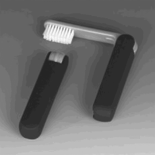 Figure 9. A folding toothbrush like the one from the example in Section 4.5, characteristically featuring a hinge allowing the brush head to be folded back into the handle.