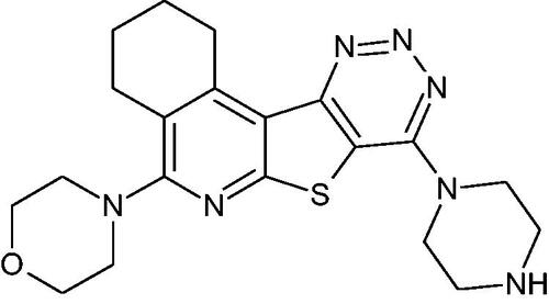 Figure 1. The structure of the specific GUS inhibitor UNC10201652 (4-(8-(piperazin-1-yl)-1,2,3,4-tetrahydro-[1,2,3]triazino[4',5':4,5]thieno[2,3-c]isoquinolin-5-yl)morpholine (Inh 9).
