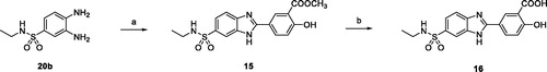 Scheme 3. (a) 25e, NaHSO3, dry DMF, 80 °C, 18 h (71%); (b) LiOH, THF/H2O (1:1) r.t, 3 h (89%).