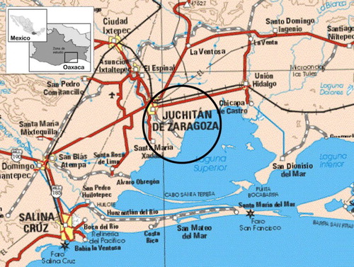 Figure 1. Map of the Costal Isthmus of Tehuantepec, adapted by author from University of Texas Libraries.