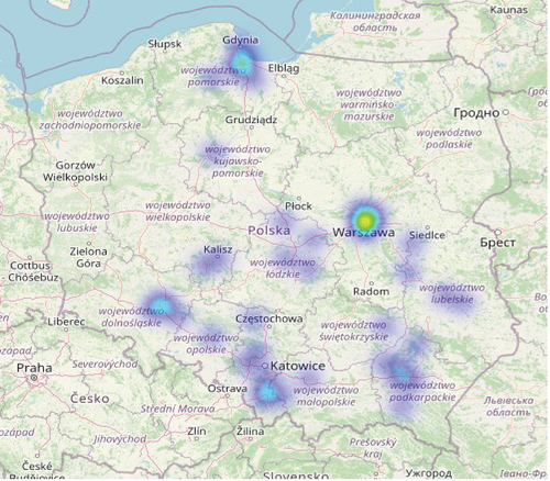 Figure 10. Clustering of defence companies in Poland.