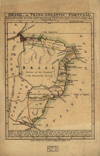 Brazil, or trans-Atlantic Portugal, published by John Luffman, London, 1808. Note the disclaimer: “interior of the country very imperfectly known.” Printed with permission of the Geography and Map Division, Library of Congress.