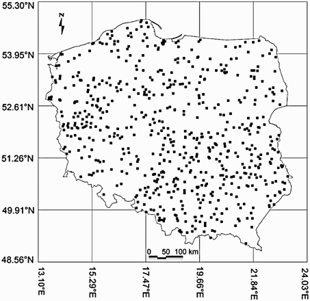 Figure 1. Location of the study plots across Poland.