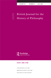 Cover image for British Journal for the History of Philosophy, Volume 30, Issue 4, 2022
