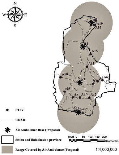 Figure 11. The status map proposed by the study for the location of air emergency bases.