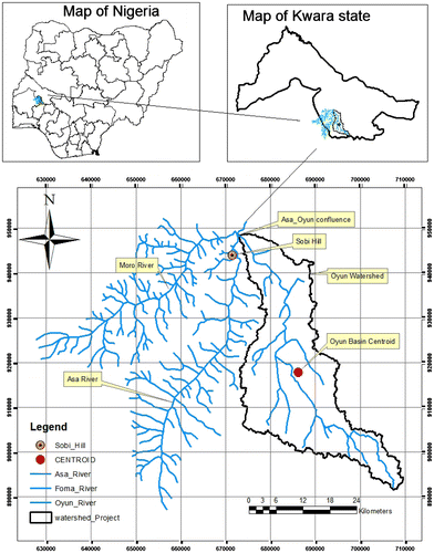 Figure 1. Map of Nigeria showing study area and delineated river Oyun catchment.