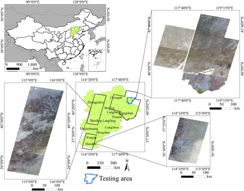 Figure 5. Location of the study area in Hebei Province, China. The VHR images displayed in the figure were obtained after preprocessing.