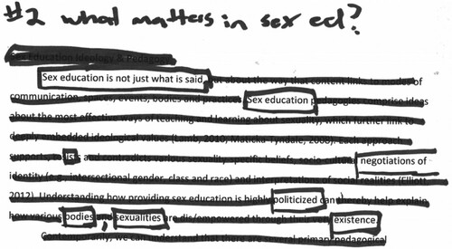 Figure 4. Kaye blackout poem: what matters in Sex Ed.