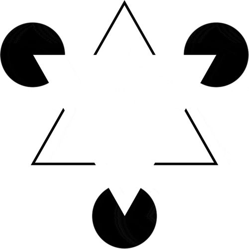 Figure 3. “The Kanizsa Triangle”. From Fibonacci (Citation2007), original by G. Kanizsa published in 1979. Retrieved 2019–10-30 from https://upload.wikimedia.org/wikipedia/commons/thumb/5/55/Kanizsa_tri angle.svg/768px-Kanizsa_triangle.svg.png.
