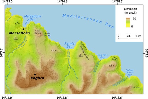 Figure 2. Physical setting of the study area (geographic coordinates are expressed in WGS84).