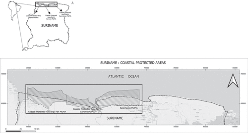 Figure 2. Map of the western coastal protected areas of Suriname.