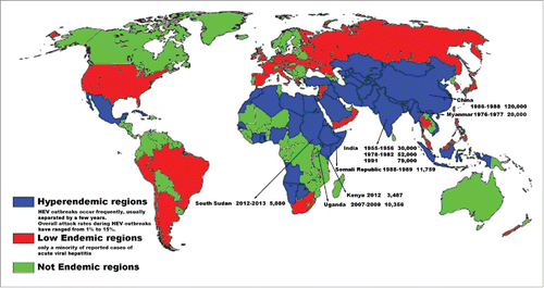 Figure 1. Global distribution of HEV infection 43.