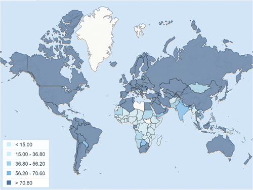 Figure 1. Access to clean fuels and technologies for cooking in rural areas (% of population) (IEA et al., Citation2023b).