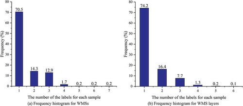 Figure 4. Frequency histogram of the number of labels for each WMS and each layer on the selected 501 samples