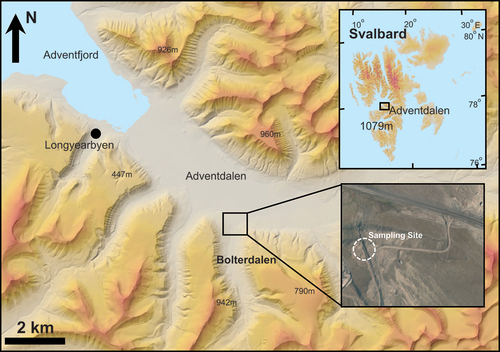 Figure 1. Adventdalen and the sampling site in Bolterdalen (www.toposvalbard.npolar.no).