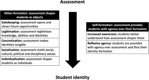 Figure 2. The technologies through which assessment shapes student identities.