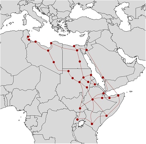 Figure 1. Migration routes, the Horn of Africa and North Africa. Map made by Oscar Linh Vu.
