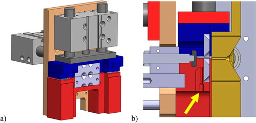 Figure 12. Blades subassembly (a), and sectional view of air blowing detail (b).