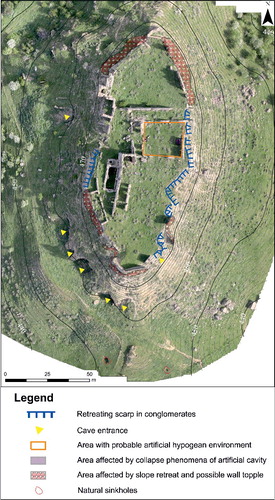 Figure 8. Geomorphological hazard map of the study area on a photo mosaic of images detected by the drone on 12 April 2013.