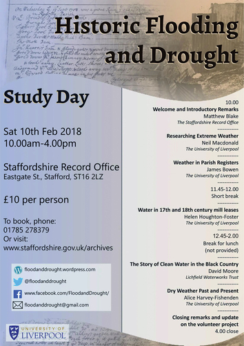 Figure 1. Flyer advertising the Historic Flooding and Drought study day.