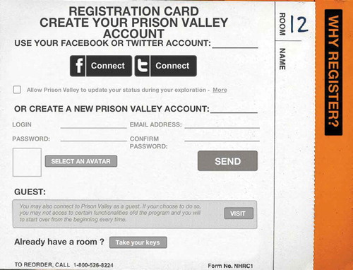 Figure 25. Example of a registration form included in the narrative of the web documentary. Snapshot from Prison Valley.