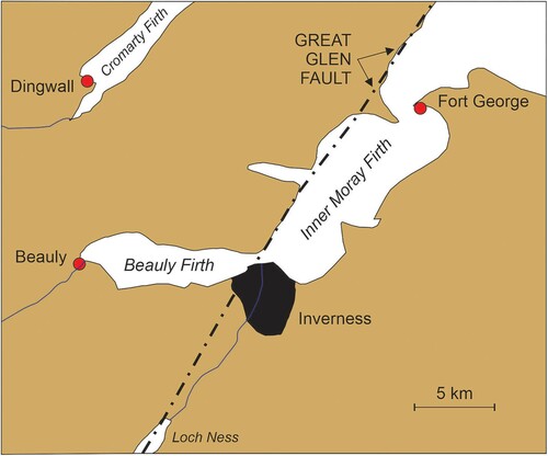 Figure 3. The geography of Beauly Firth and Inner Moray Firth showing the surface expression of the Great Glen Fault (after Le Breton et al., Citation2013).