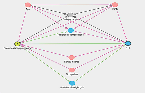 Figure 1 Directed acyclic graph of the association between exercise during pregnancy and PTB.