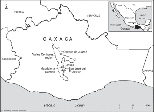 Figure 1. Valles Centrales region, Oaxaca, Mexico. Map credit: Chandra Jayasuriya.