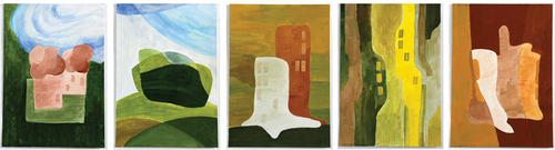 Figure 10. Selected examples of studio painting—the painting stage of the project, Męcikał, Joniny Wielkie 2016–19.