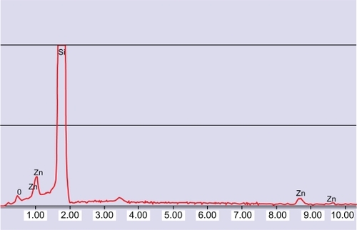 Figure 2 Energy dispersive spectroscopy analysis of zinc oxide nanoparticles.