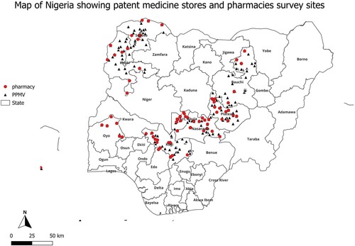 Figure 1. Map of Nigeria showing the surveyed outlets.