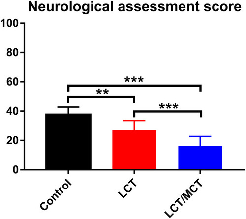 Figure 3 Neurological assessment score for rats that survived to 120 minutes in experiment A.