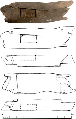 Figure 19. The foremast step that was recorded in situ during the excavation; compare Figure 8c. Note that the notch for the mast is not centred in order to allow space for a bowsprit. (Niklas Eriksson).