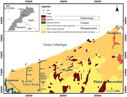Figure 1. Localisation géographique et géologique de la Chaouia côtière.