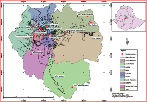Figure 2. Major transit stations in Addis Ababa (study stations) (Authors 2022).
