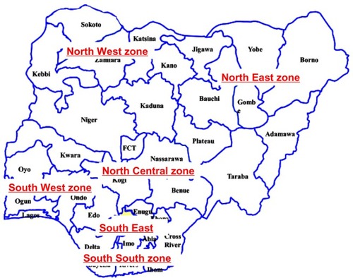 Figure 1 Showing the six geopolitical zones of Nigeria, a West African country.