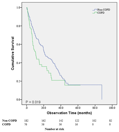 Figure 1 Survival comparison of the patients with non-small cell lung cancer according to the presence of chronic obstructive pulmonary disease.