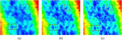 Figure 20. Hexagonal pixel OS data at different resolutions. (a) Level 8. (b) Level 9. (c) Level 10.