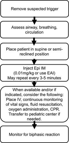 Figure 2 Treatment of infant anaphylaxis.Note: Data from Simons et al.Citation18