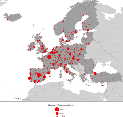 Figure 1. Number of Erasmus students* by destination city, 2012–2013. Source: European Union Directorate-General for Education and Culture – Erasmus Mobility Statistics 2012–13.