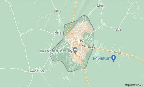 Figure 1. Map showing Ho Municipal Area (Ho—Google Maps, Citation2021).