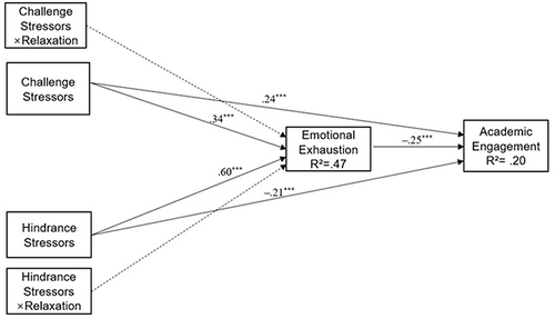 Figure 3 Results of direct and moderating effects of relaxation.