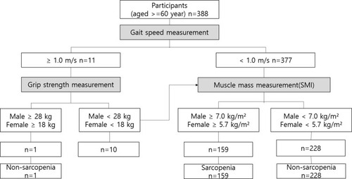 Figure 1 Assessment of prevalence of sarcopenia in community-dwelling older Korean according to the AWGS-recommended algorithm.
