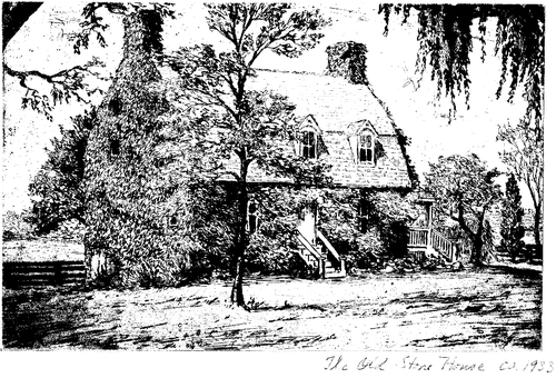 Figure 4. An etching of the Evitt family residence, the Old Stone House, in Severa Park, Anne Arundel County, Maryland, made by Bill's mother, Elsa Evitt, around 1933. The image is reproduced with the approval of the Evitt family.