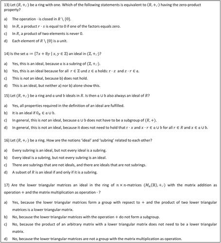 Figure A7. Concept-Test questions 13–17 on ring theory.